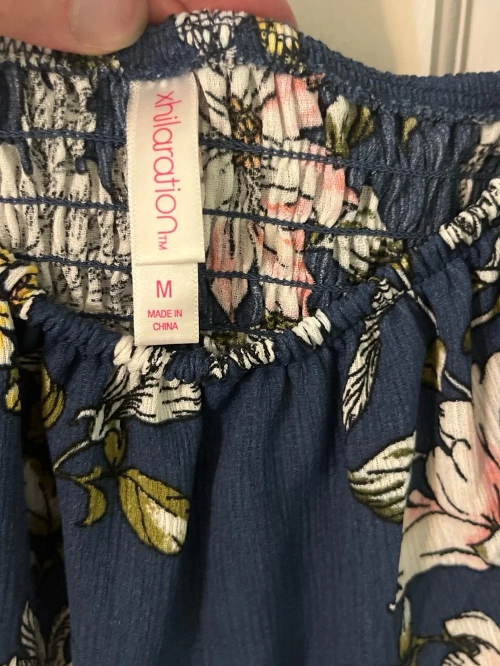 Xhilaration Navy Floral Off-Shoulder Mini Dress with Ruffle - Picture 2 of 3